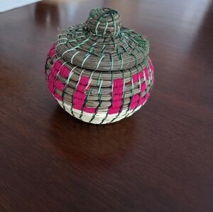 Handwoven Pink and Green Basket